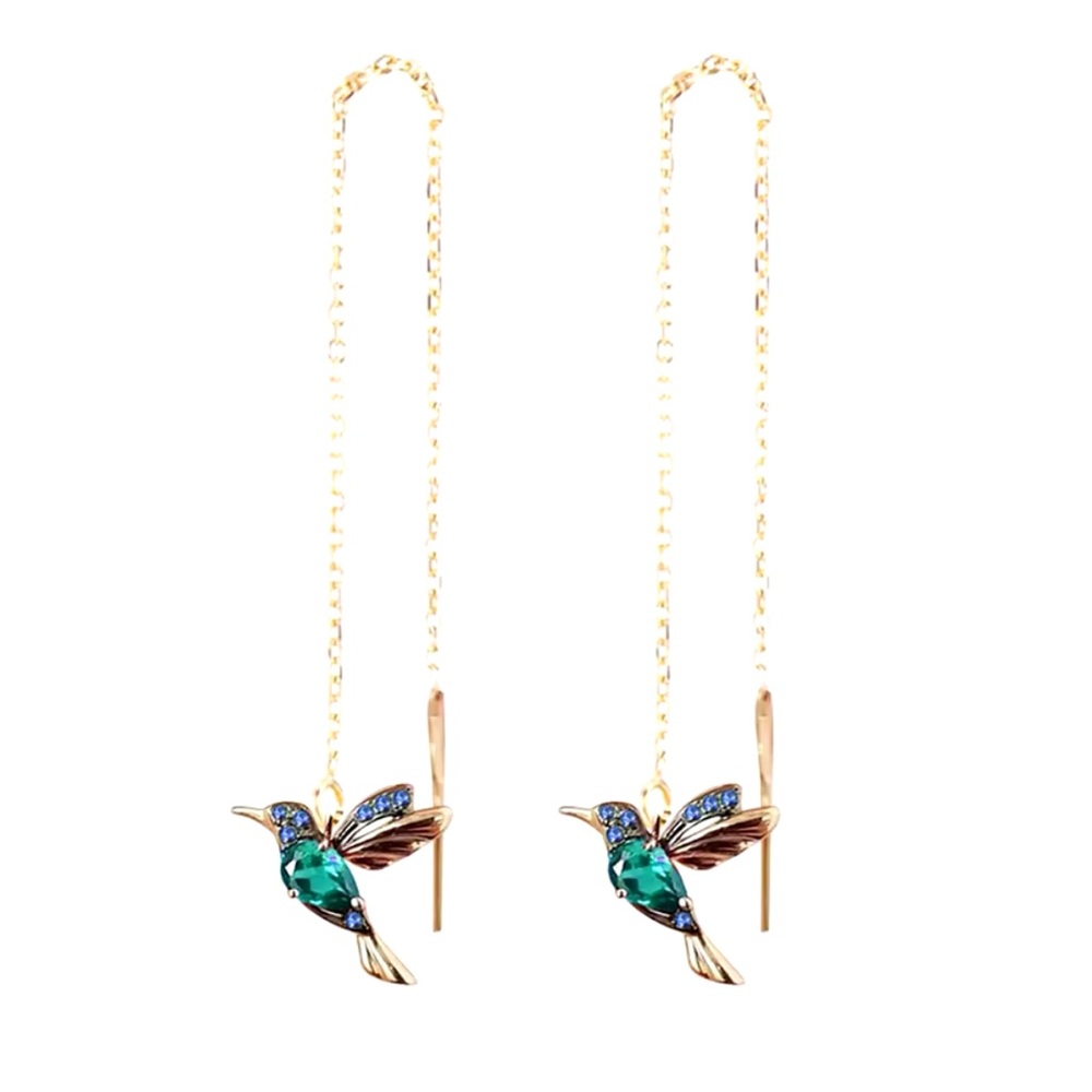 Gold Filled Hummingbird Threader Earrings